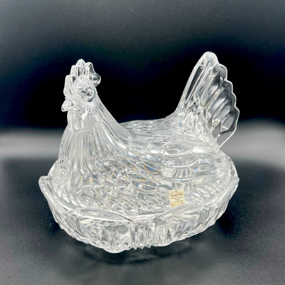 Waterford Marquis Large Clear Crystal Hen on Nest Covered Dish Chicken Lid 8.5"